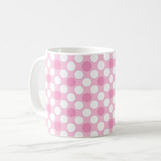 Stippen wit roze retro koffiemok (Voorkant links)