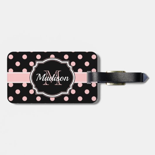 Stippen zwart/roze bagagelabel (Achterkant horizontaal)