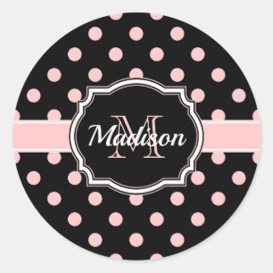 Stippen zwart/roze ronde sticker