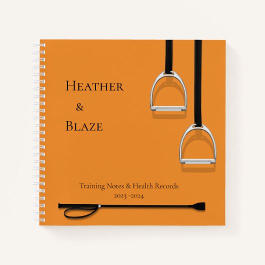 Stirrup Irons & Crop Oranje 8.5x8.5 Equestrian Notitieboek (Voorkant)