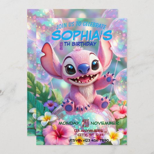 Stitch Birthday Invitation Template (Devant / Derrière)