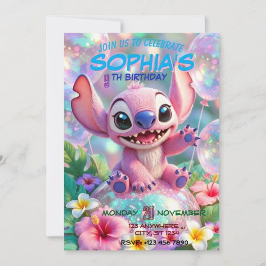 Stitch Birthday Invitation Template Kaart (Voorkant)