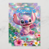 Stitch Birthday Invitation Template Kaart (Voorkant / Achterkant)