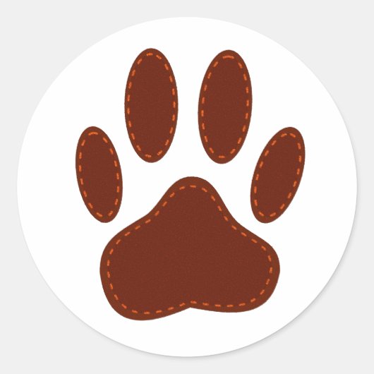 Stitched Felt Dog Paw Print Ronde Sticker (Voorkant)