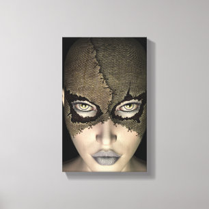 Stitched Mask Vrouw Face Stretched Canvas Print
