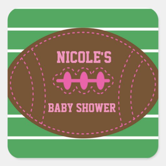 Stitched Roze Football Baby shower Party Sticker (Voorkant)