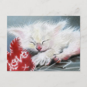 Stitched with Love White kitten hart Briefkaart