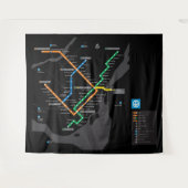 STM Montreal Metro Subway Map zwarte achtergrond H Wandkleed (Voorkant (horizontaal))