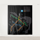 STM Montreal Metro Subway Map zwarte achtergrond H Wandkleed (Voorkant)