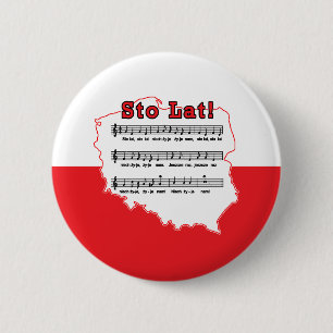Sto Lat. Poolse Song-kaart Ronde Button 5,7 Cm