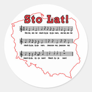Sto Lat. Poolse Song-kaart Ronde Sticker