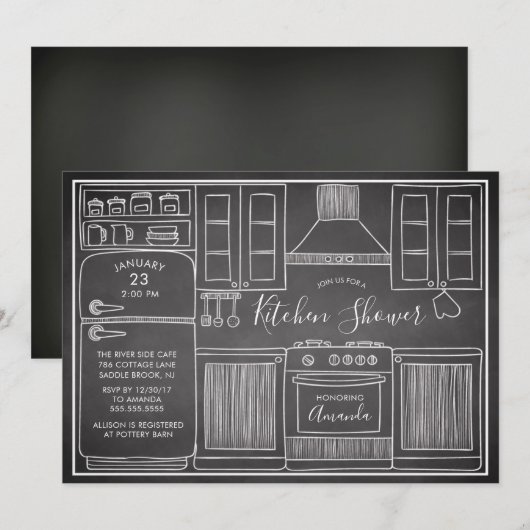 Stock Amusant La Cuisine Douche Invitations (Devant / Derrière)