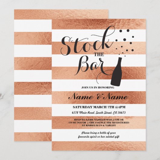 Stock De Bar Streep Bronzen Paar's Party Uitnodige Kaart (Voorkant / Achterkant)