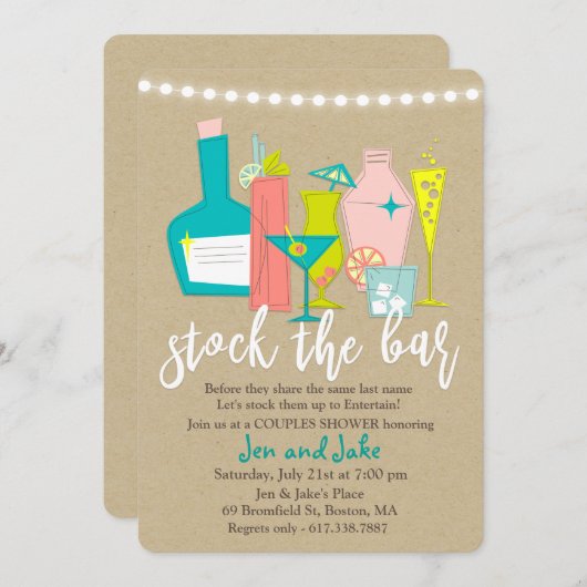 Stock du Bar Couples Coed Shower Invitation (Devant / Derrière)