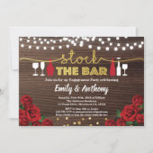 Stock du bar invitation Rose rouge bois rustique (Devant)