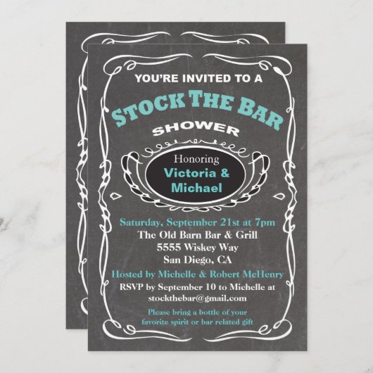 Stock du bar wedding shower invitation (Devant / Derrière)