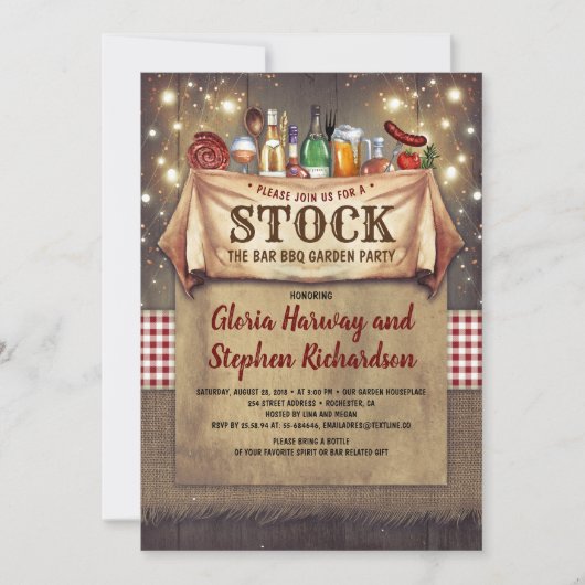 Stock Le Bar BBQ Invitations Rustiques (Devant)
