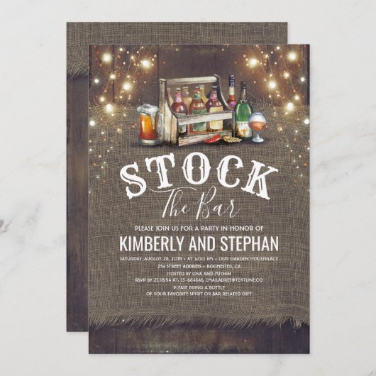 Stock Le Bar Invitations Rustique Couples Douche (Devant / Derrière)