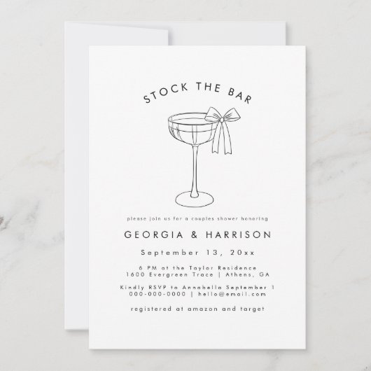 Stock Noir Blanc Le Bar Douche Invitation (Devant)