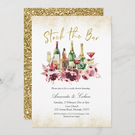 Stock or du Bar Couple Shower Invitation (Devant / Derrière)