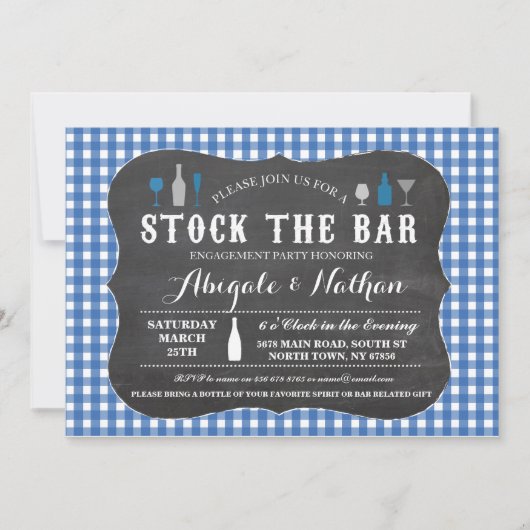 Stock The Bar Blue Engagement Party Invitation (Devant)
