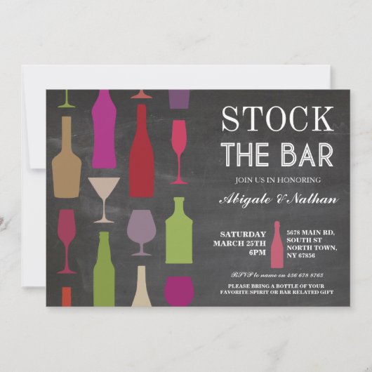 Stock The Bar Chalk Bouteilles Fête Invitation (Devant)