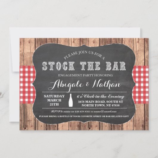 Stock The Bar Rustic Red Couples Douche Invitation (Devant)
