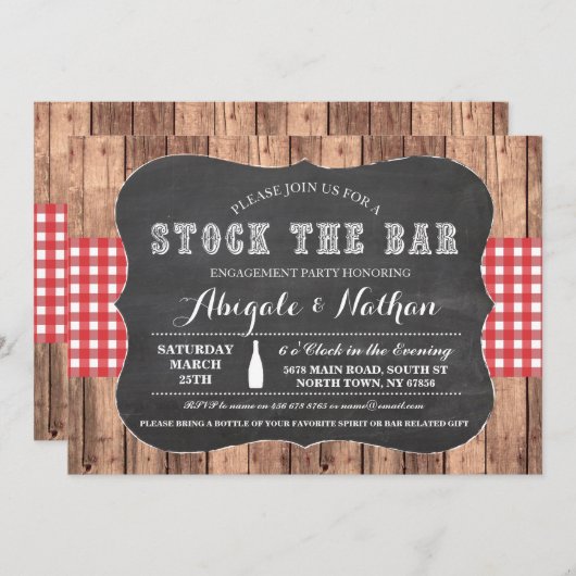 Stock The Bar Rustic Red Couples Douche Invitation (Devant / Derrière)