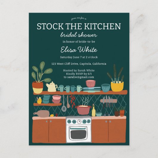 STOCK THE KITCHEN Bridal Shower Cute CUSTOM Uitnodiging Briefkaart (Voorkant)