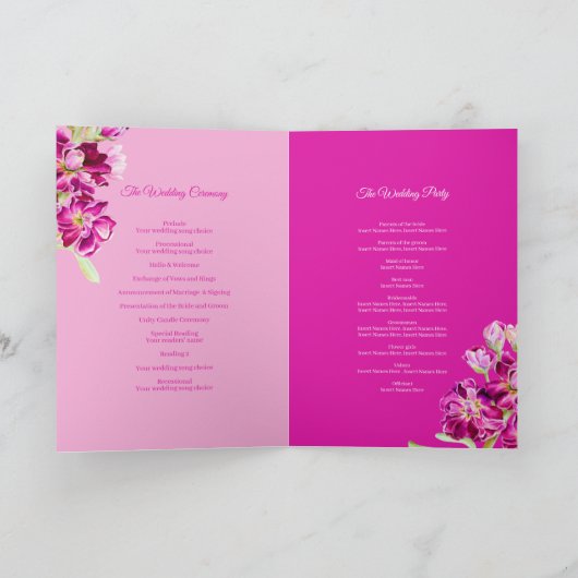 Stockbloemen donkerroze waterverf bruiloft program programma (Binnen)