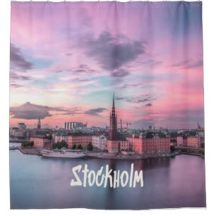 Stockholm Capital of Sweden Night Skyline Douchegordijn
