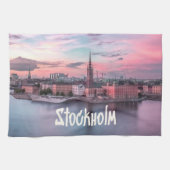 Stockholm Capital of Sweden Night Skyline Theedoek (Horizontaal)