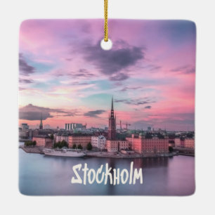Stockholm Hoofdstad van Zweden Nacht Stadsgezicht Keramisch Ornament