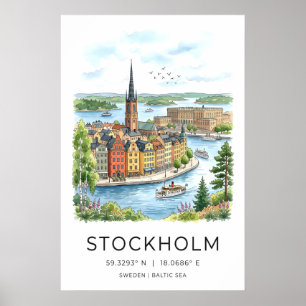 Stockholm Muur Kunstprint Noordse Waterfront Poster
