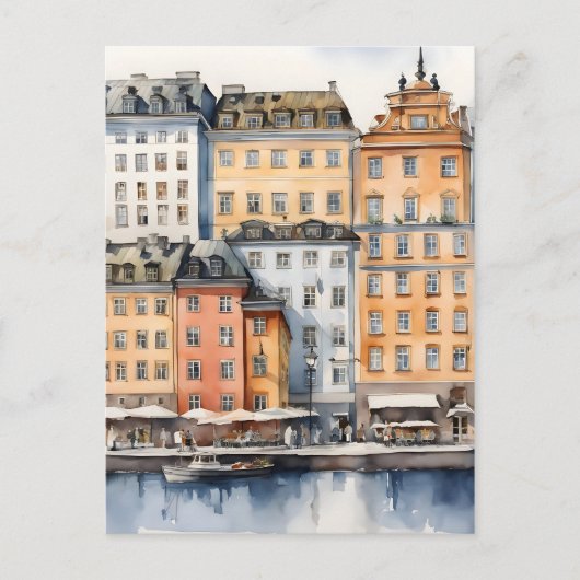 Stockholm waterverf kunst briefkaart (Voorkant)