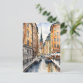 Stockholm waterverf kunst briefkaart (Staand voorkant)