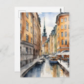 Stockholm waterverf kunst briefkaart (Voorkant / Achterkant)