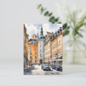 Stockholm waterverf kunst briefkaart (Staand voorkant)