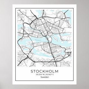 Stockholm White Map - Map Wall Art Decor Poster