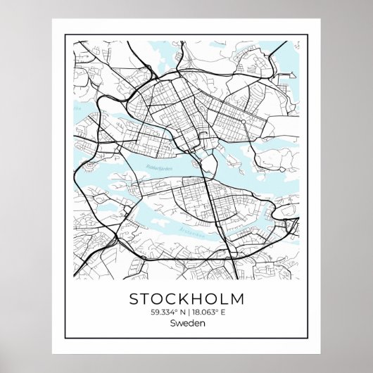 Stockholm White Map - Map Wall Art Decor Poster (Voorkant)