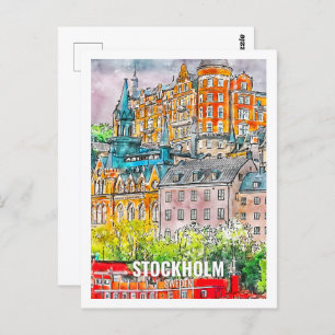 Stockholm Zweden Beroemde Reisplaats Waterverf Briefkaart