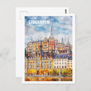 Stockholm Zweden Beroemde Travel Waterverf Sketch Briefkaart