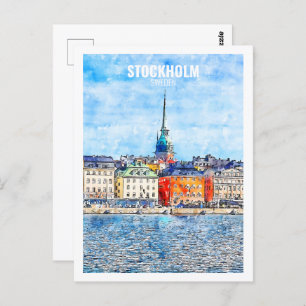 Stockholm Zweden Beroemde Travel Waterverf Sketch Briefkaart
