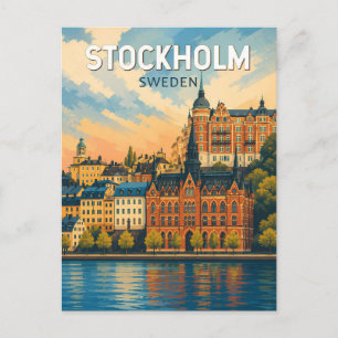 Stockholm Zweden Illustratie Reis Kunst Vintage Briefkaart