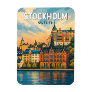 Stockholm Zweden Illustratie Reis Kunst Vintage Magneet
