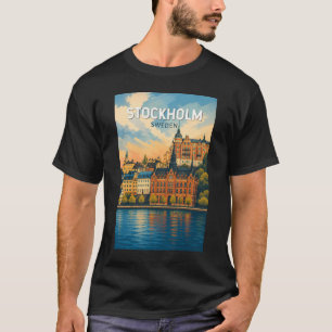 Stockholm Zweden Illustratie Reis Kunst Vintage T-shirt