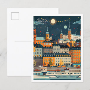 Stockholm Zweden Kunst Vintage Reizen Illustratie Briefkaart