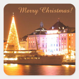 Stockholm, Zweden met Kerstmis 's nachts Vierkante Sticker