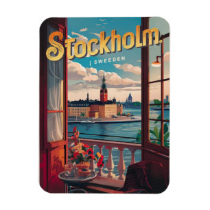 Stockholm Zweden reizen vintage balkon uitzicht ca Magneet