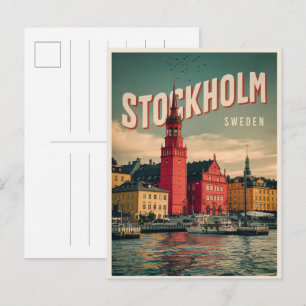 Stockholm Zweden reizen vintage waterkant cadeaus Briefkaart